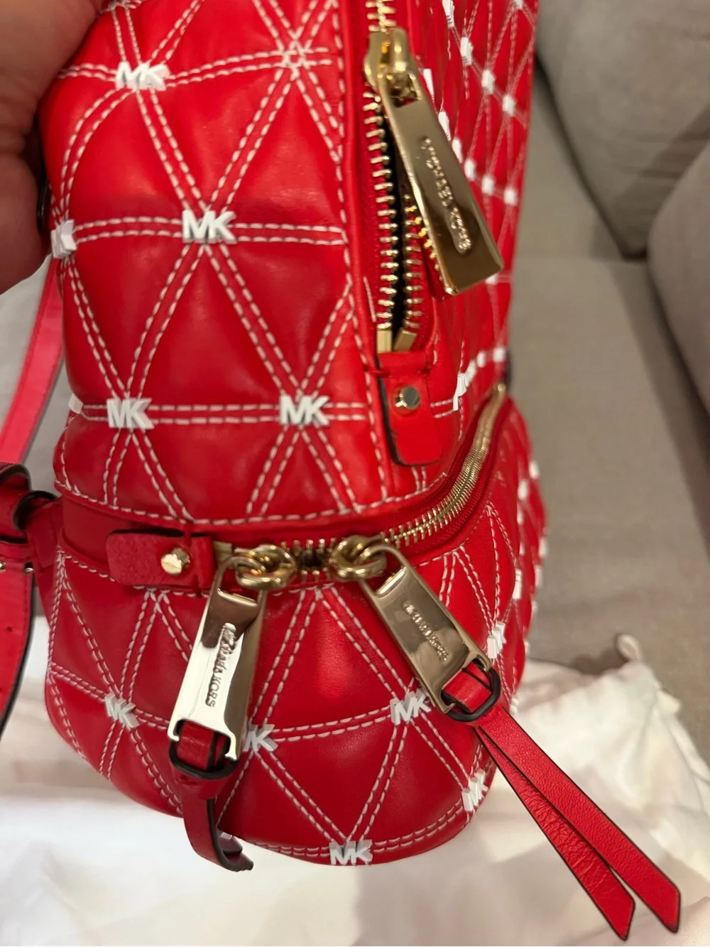 Michael Kors Red Quilted Mini Backpack with MK Emboss